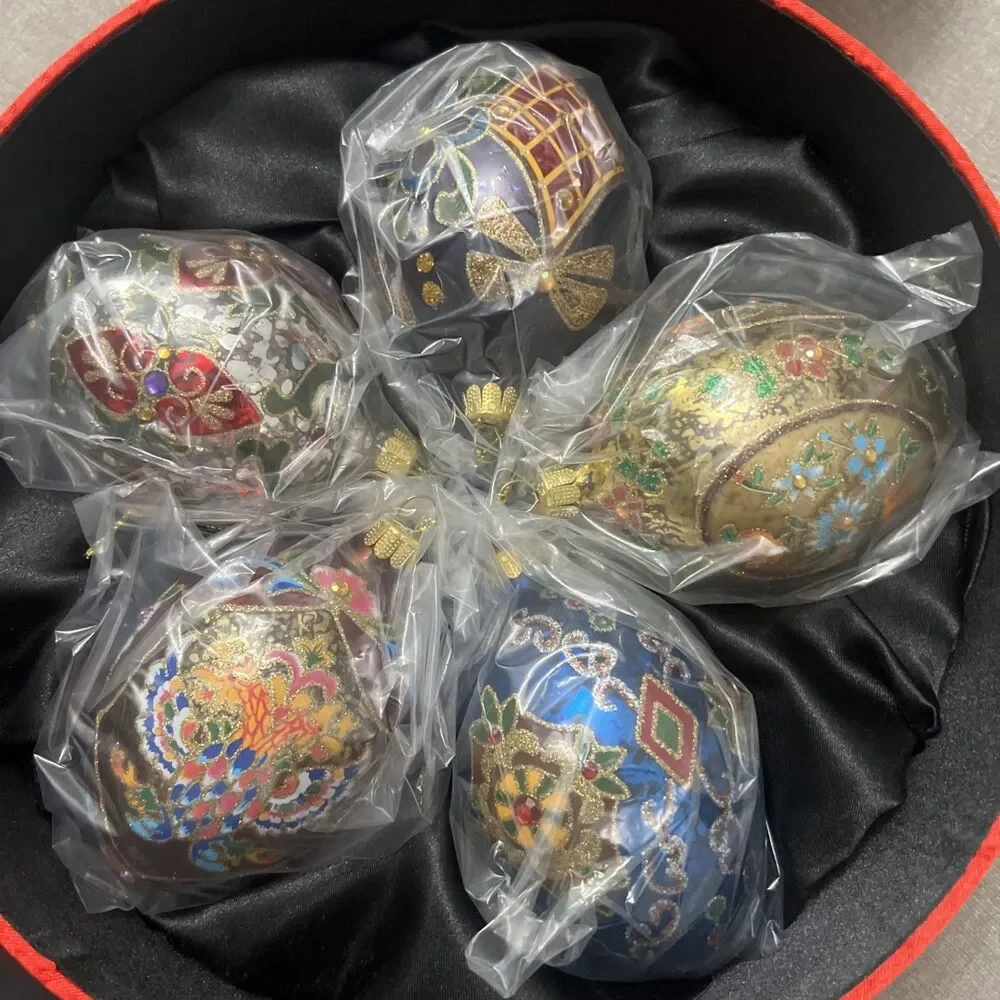Joan Rivers Classics Collection Box Of 5 Jeweled Egg Shaped Christmas Ornaments